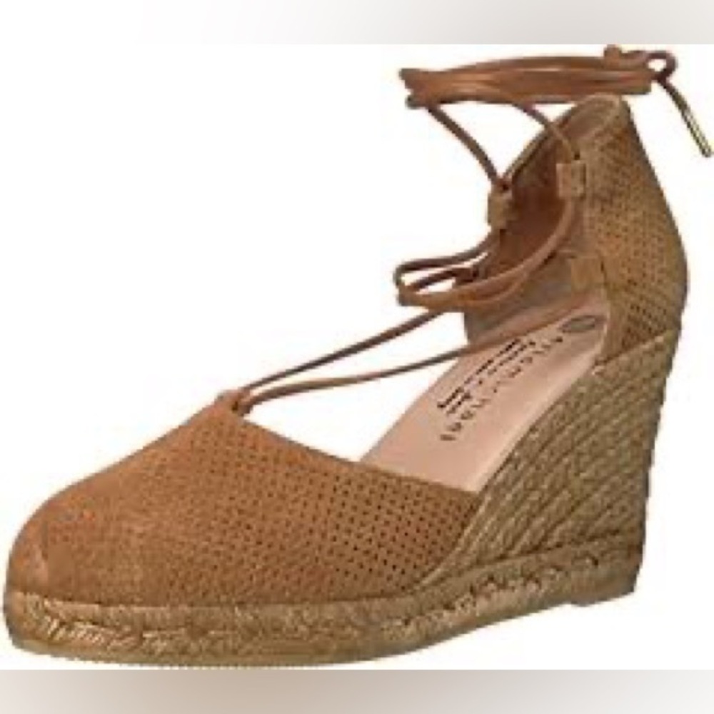 Eric Michael Sam Wedge Espadrilles Lace Up Tan Platform Sandals Size 39 9
